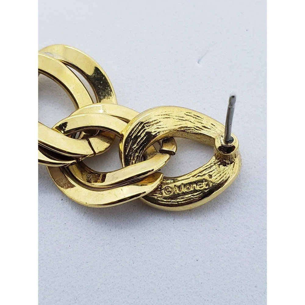 Monet Signed Gold Tone Chained link Dangle Drop Stud Earrings‎ Jewelry